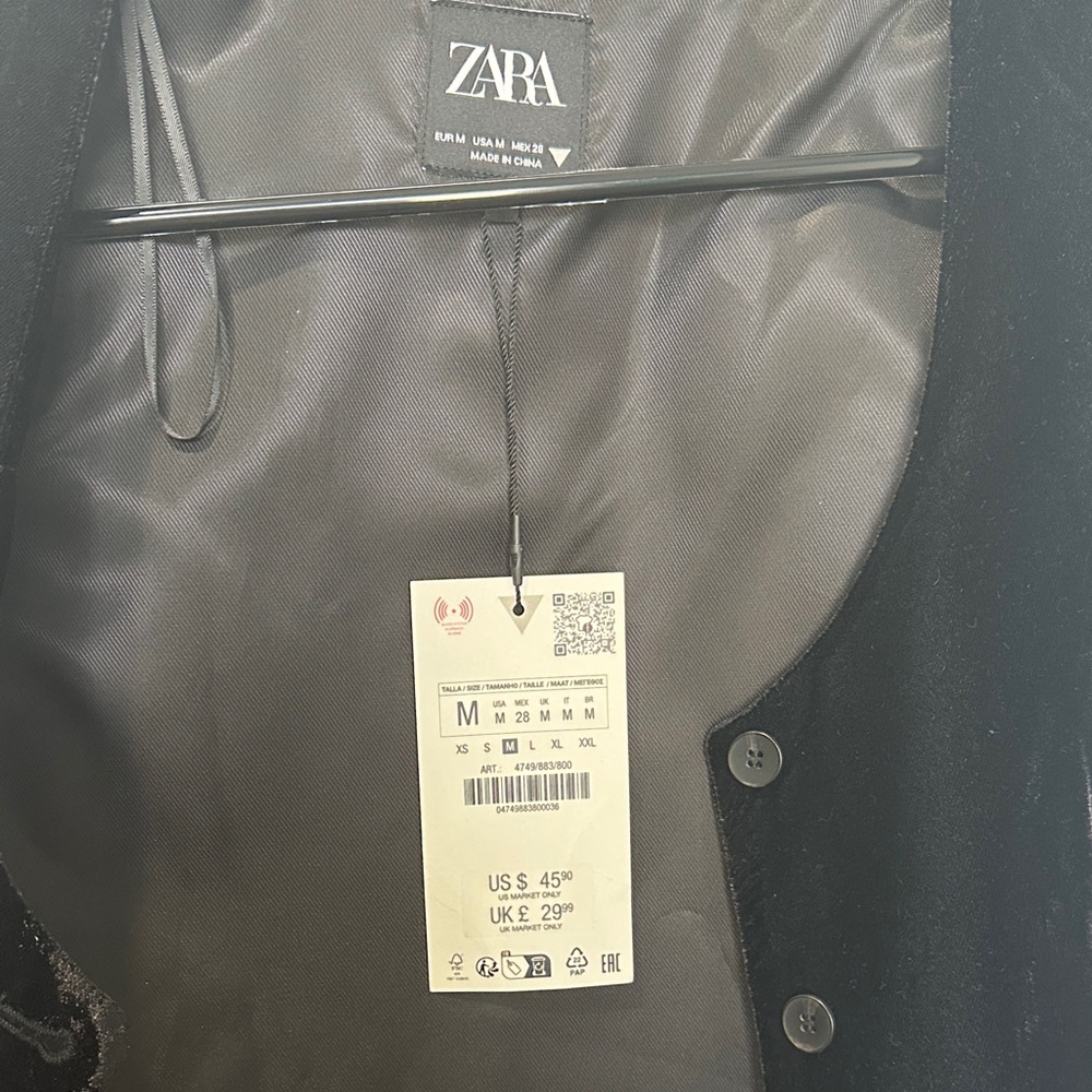 Zara Black Velvet Button-Up Waistcoat - Picture 2 of 3